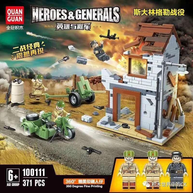 Bộ lắp ráp quân sự QUANGUAN 100111 Anh Hùng & Tướng Quân: Trận Chiến Stalingrad 371 mảnh, 3 minifigures in 360 độ, đồ chơi mô hình chiến tranh giá tốt cho bé trai 6 tuổi.