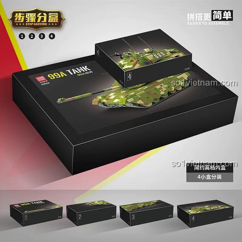 Xe Tăng Chủ Lực 99A QUANGUAN, đóng gói cao cấp với 4 hộp nhỏ, giúp bé trai 6 tuổi dễ lắp ráp