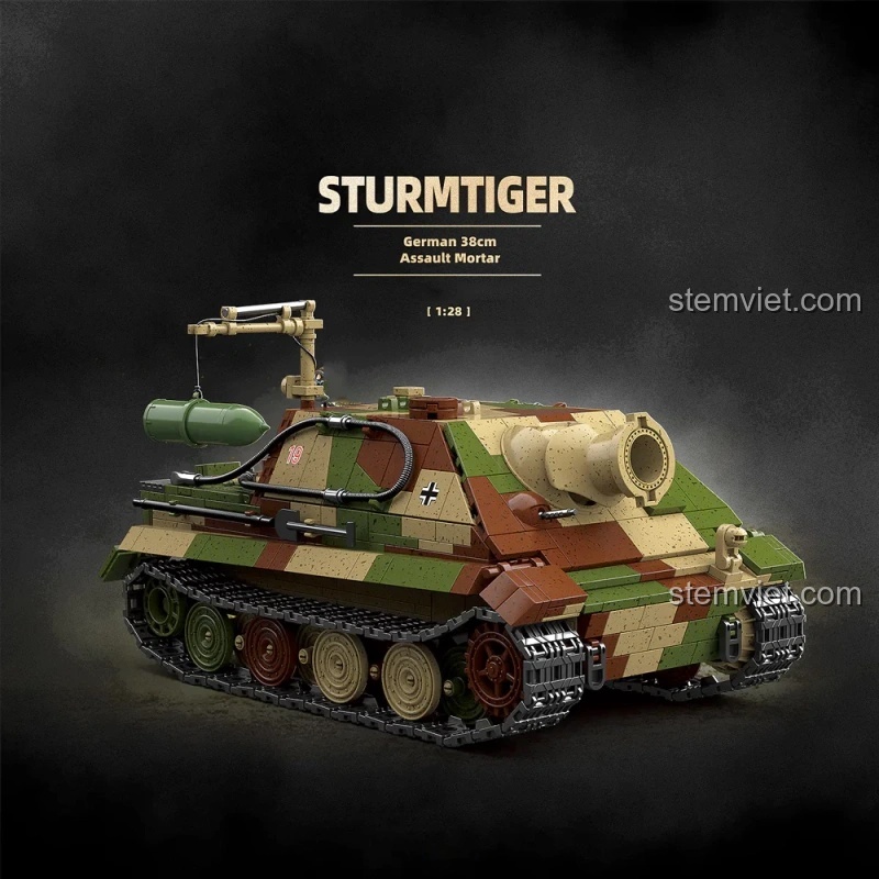 Đồ chơi mô hình Sturmtiger QUANGUAN 100192 tái hiện sức mạnh pháo binh, khoang chứa đạn bên trong, đồ chơi giáo dục cho bé trai 6 tuổi.