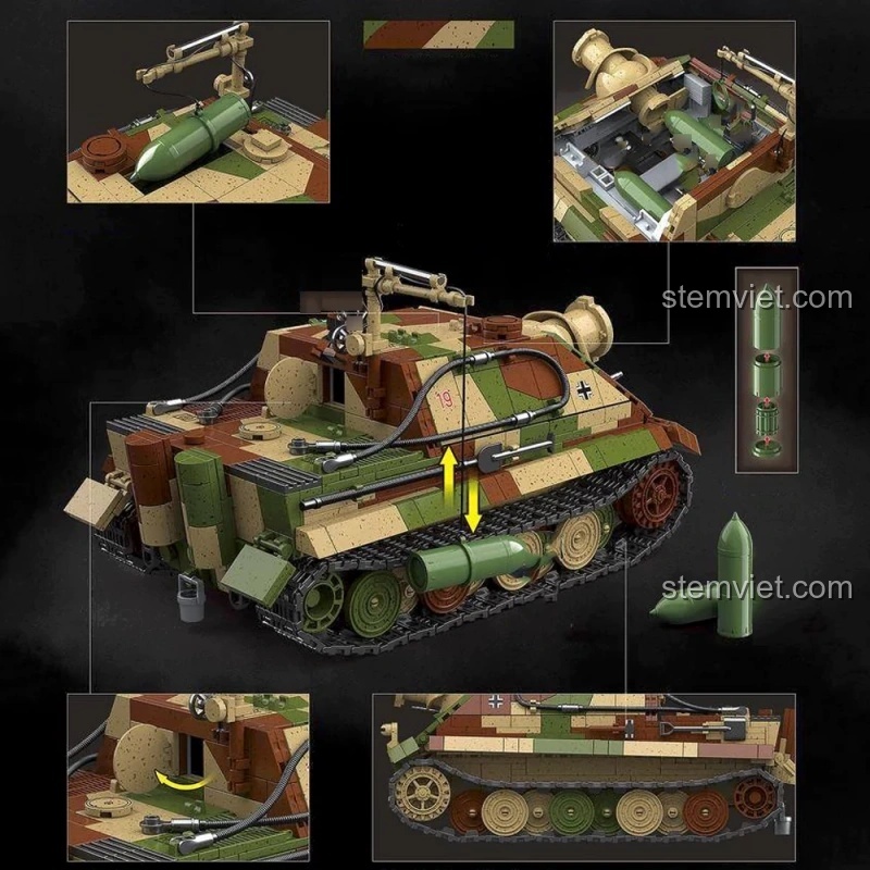 Bộ lắp ráp Xe Pháo Tự Hành Sturmtiger QUANGUAN 100192 với tính năng bắn đạn nhựa, chi tiết động cơ, đồ chơi quân sự giá rẻ.