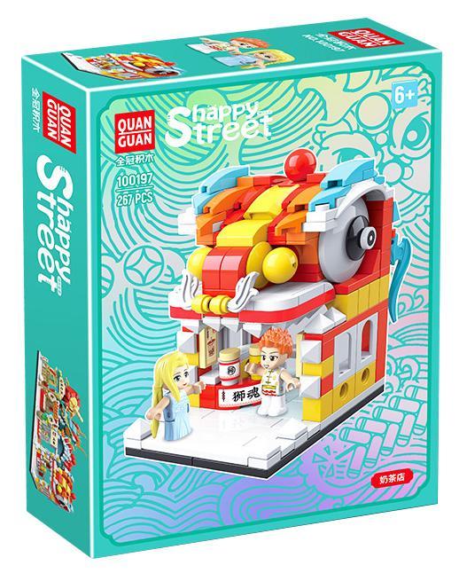 Bộ đồ chơi lắp ráp QUANGUAN 100197 Cửa hàng trà sữa Happy Street 267 mảnh ghép, đồ chơi sáng tạo cho bé trai và bé gái 6 tuổi trở lên, giá rẻ.