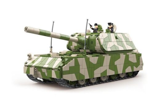 Mô hình xe tăng siêu nặng Panzer VIII Maus QUANGUAN 100234 nhìn từ phía trước, thể hiện rõ nòng pháo dài và lớp giáp rằn ri.