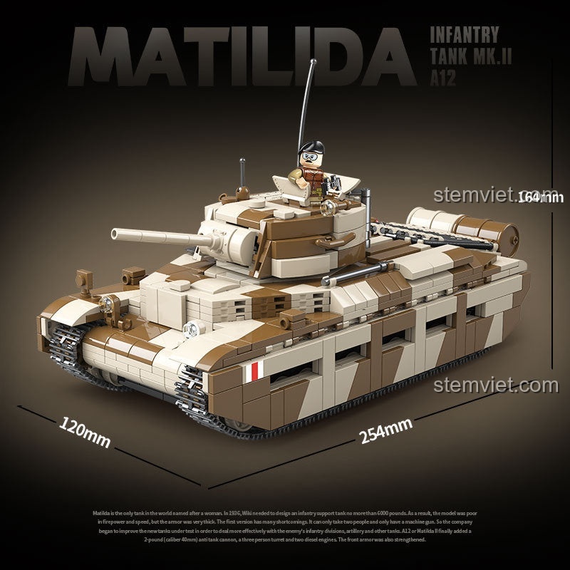 Đồ chơi lắp ráp Xe Tăng Bộ Binh Matilda QUANGUAN 100236 với 1211 chi tiết, mô hình quân sự chất lượng cao