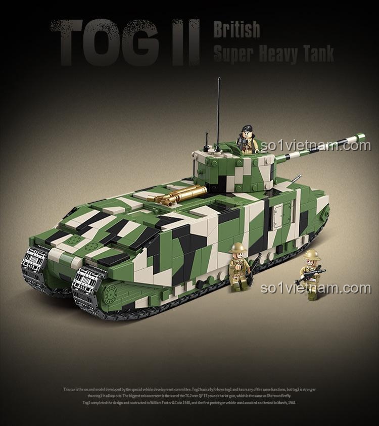 Bộ xếp hình 100241 Xe tăng siêu nặng TOG II của Anh Quốc, mô hình quân sự chi tiết, đáng tiền cho bé trai
