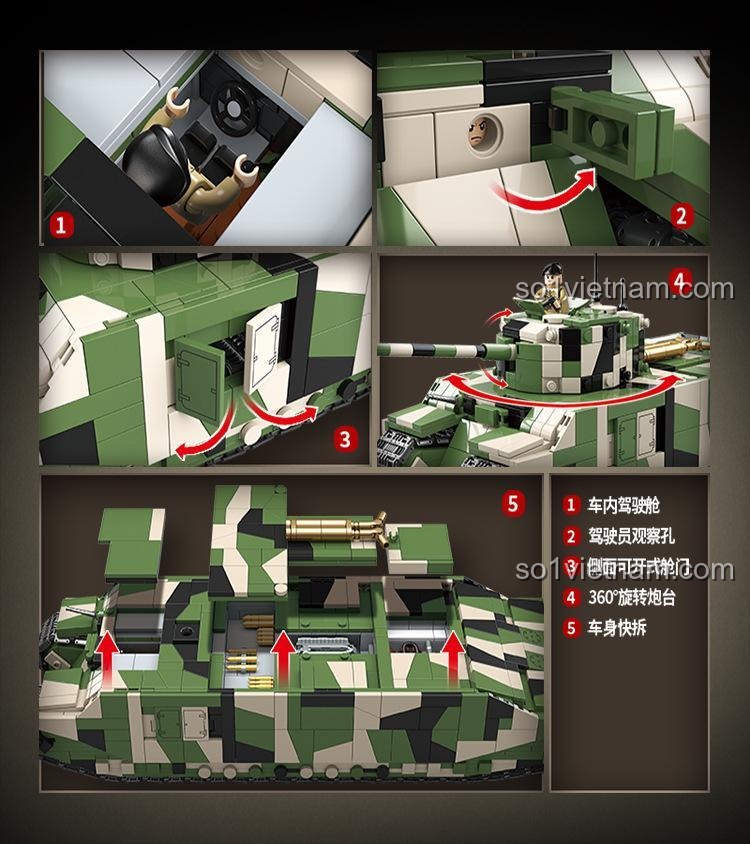 Xe tăng hạng nặng TOG II 100241, các tính năng nổi bật: tháp pháo xoay, nội thất chi tiết, đồ chơi mô hình giá tốt