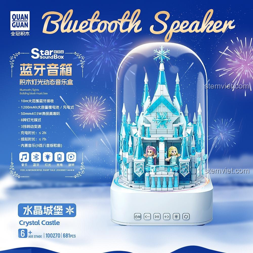 Đồ chơi mô hình Lâu Đài Băng Giá QUANGUAN 100270 với loa Bluetooth, đèn LED và minifigure xoay, bộ lắp ghép cho bé gái 14 tuổi, giá tiết kiệm