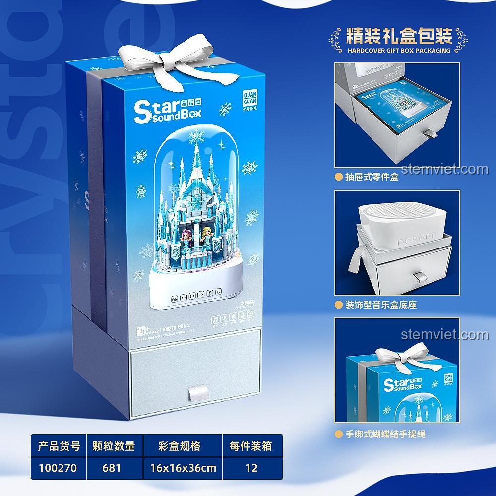 Hộp Âm Nhạc Bluetooth QUANGUAN 100270, bộ xếp hình Lâu Đài Pha Lê với 681 mảnh ghép, quà tặng đáng tiền cho con gái 14 tuổi