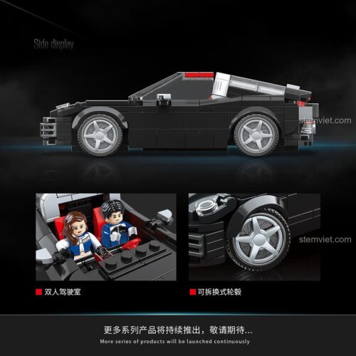 Chi tiết đồ chơi mô hình QUANGUAN 100273: khoang lái đôi và bánh xe có thể tháo rời của xe Porsche 911.