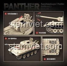 Tính năng chi tiết xe tăng Matilda QUANGUAN, bộ đồ chơi quân sự 100284, có tháp pháo xoay và nắp mở.