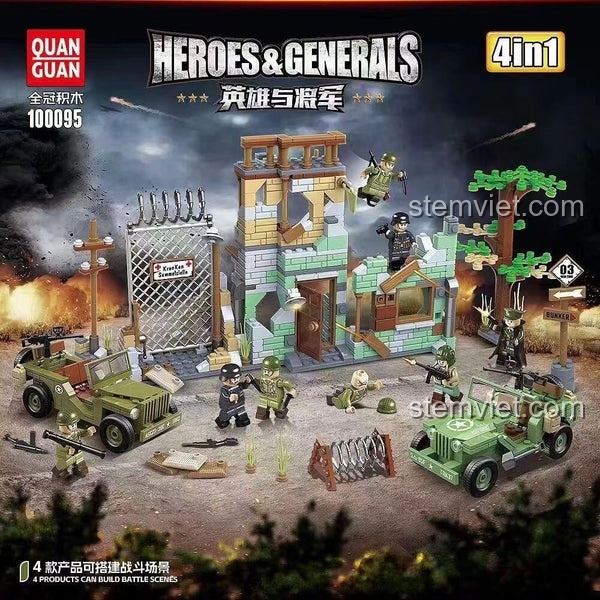 Cảnh chiến trường Western Front, bộ lắp ráp quân sự QUANGUAN, đồ chơi mô hình chiến tranh thế giới, tạo cảnh quan chiến trường sống động.