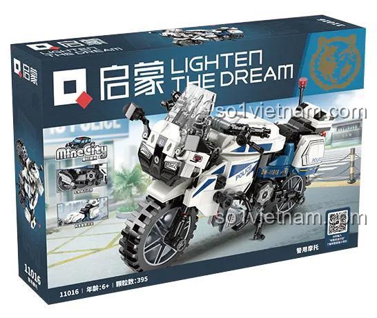 Hộp đựng bộ đồ chơi mô tô cảnh sát Qman 11016, bộ lắp ghép xe cảnh sát cho bé trai 6 tuổi, chất lượng cao, giá tốt