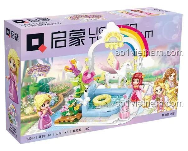 Hộp sản phẩm bộ đồ chơi Công chúa Leah Kỳ quan Unicorn 32019, 286 mảnh ghép, cho bé gái 6 tuổi