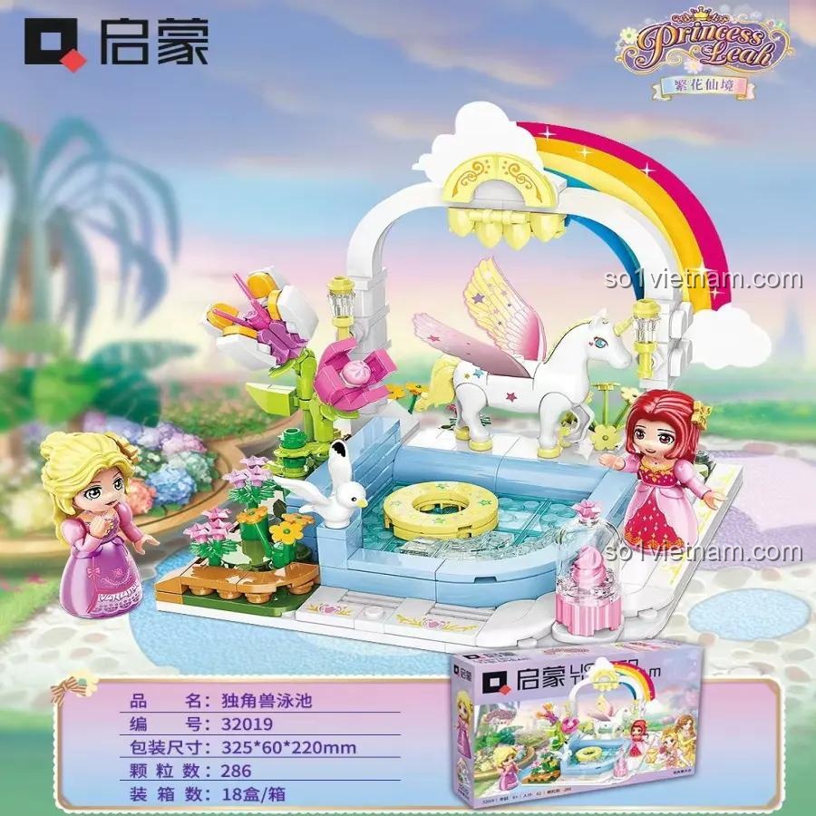 Bộ lắp ghép Công chúa Leah Kỳ quan Unicorn 32019, chi tiết hồ bơi, ngựa một sừng, 286 mảnh ghép, chất lượng cao