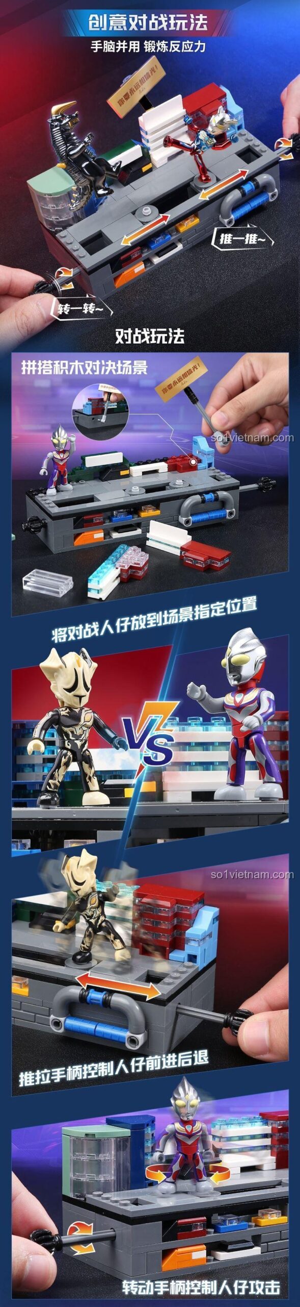 Các nhân vật Ultraman và quái vật trong bộ đồ chơi lắp ghép Ultraman Heroes Brick Man Duel 75036 của Qman
