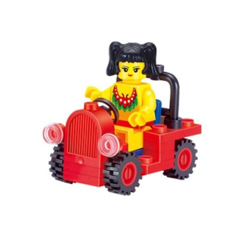 Hộp sản phẩm bộ lắp ghép Girls Series Little Car 1205 của hãng启蒙QMAN/ENLIGHTEN/Keeppley, có hình ảnh bé gái và xe hơi, 34 mảnh ghép, độ tuổi 6+