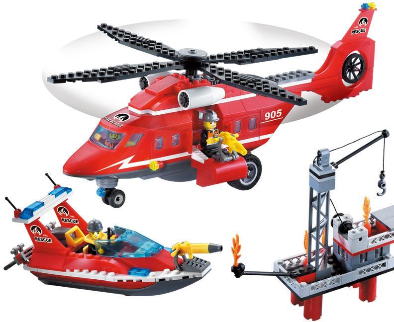 Bộ lắp ghép 启蒙QMAN 905 Đội Cứu Hộ Biển với trực thăng và tàu cứu hộ