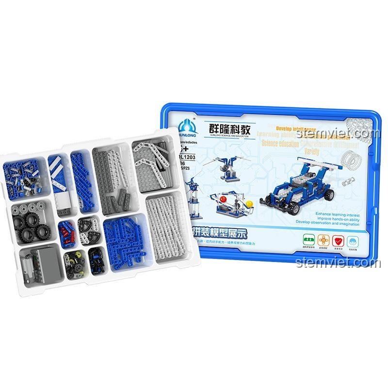Hộp lắp ráp STEM 1203, đồ chơi giáo dục khoa học Qunlong, có động cơ pin