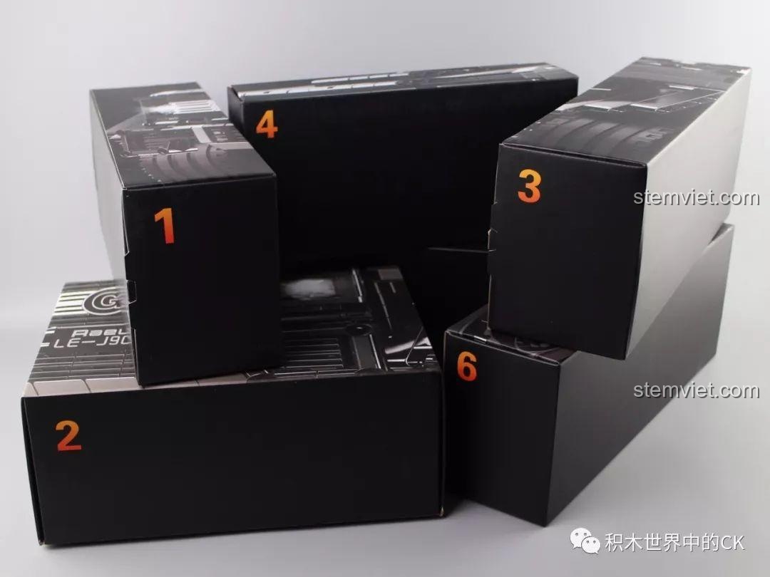 Các hộp nhỏ chứa chi tiết lắp ráp được đánh số từ 1 đến 6 của bộ Rael LE-J901.