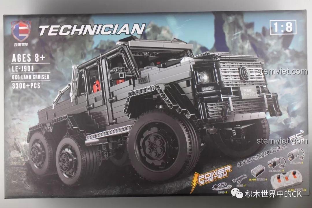 Hộp sản phẩm bộ lắp ráp xe địa hình Rael LE-J901 Mercedes G63 AMG 6x6, 3300 chi tiết, tỉ lệ 1:8.