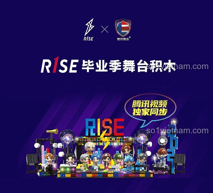 Chi tiết mô hình Sân khấu Tốt nghiệp R1SE 60004, sân khấu với logo R1SE, đèn chiếu sáng, phù hợp cho bé trai