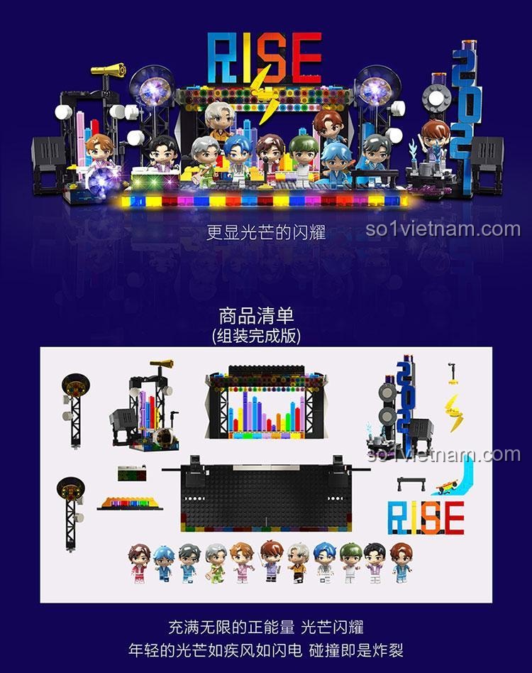 Chi tiết mô hình Sân khấu Tốt nghiệp R1SE 60004, các nhân vật minifigure của nhóm R1SE, đồ chơi lắp ráp