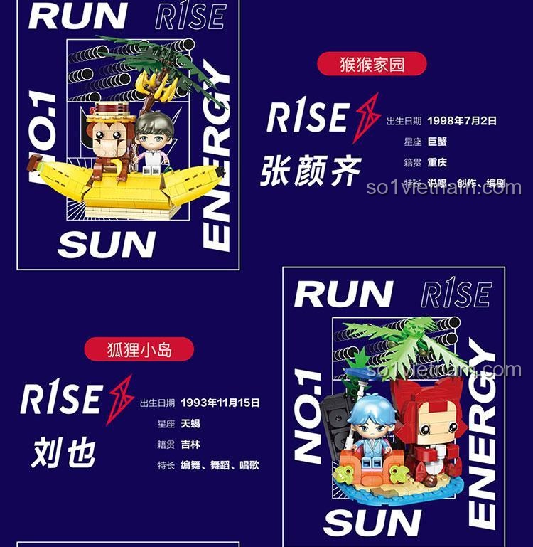 Chi tiết mô hình Sân khấu Tốt nghiệp R1SE 60004, các nhân vật minifigure của nhóm R1SE, đồ chơi giáo dục