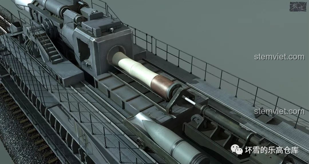 Hình ảnh render 3D của khẩu pháo Dora 800mm thực tế, mô tả cơ cấu nạp đạn.