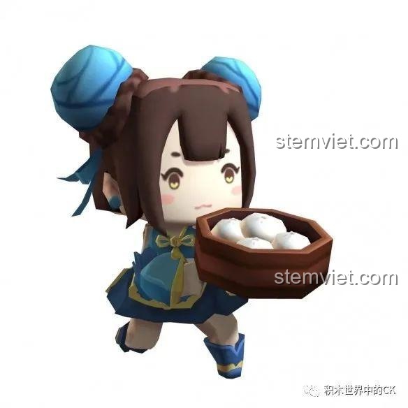 Hình ảnh render 3D của nhân vật Yue Wushuang, mô phỏng thiết kế trong game Mini World.