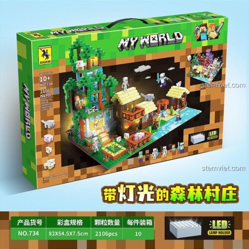Hộp đồ chơi xếp hình RENZAIMA 734 Thế giới khối vuông Minecraft, 2106 chi tiết.