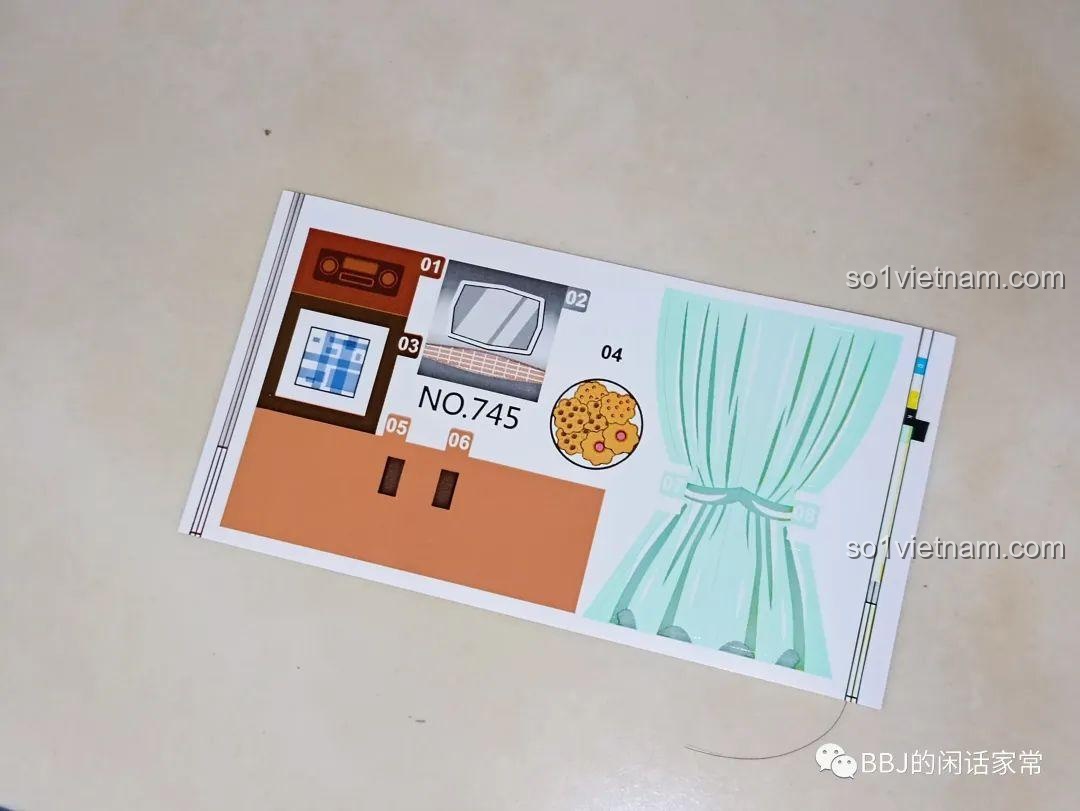 Tờ sticker trang trí cho bộ lắp ghép RENZAIMA 745 Phòng khách Gia đình Điệp viên.