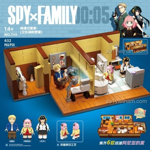 Hộp bộ đồ chơi RENZAIMA 749 SPY×FAMILY: Phòng Tắm và Phòng Bí Mật, 632 mảnh ghép, lắp được 6 kiểu, giá rẻ