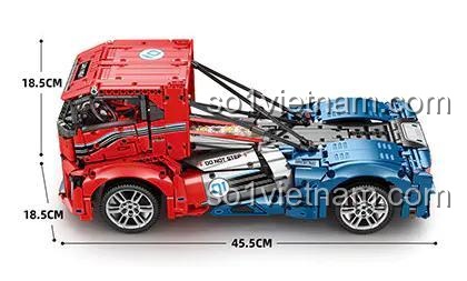 Kích thước mô hình xe tải Iron Knight / Dark Knight Reobrix 11008, dài 45.5cm, rộng 18.5cm, cao 18.5cm, đồ chơi kỹ thuật cho bé trai