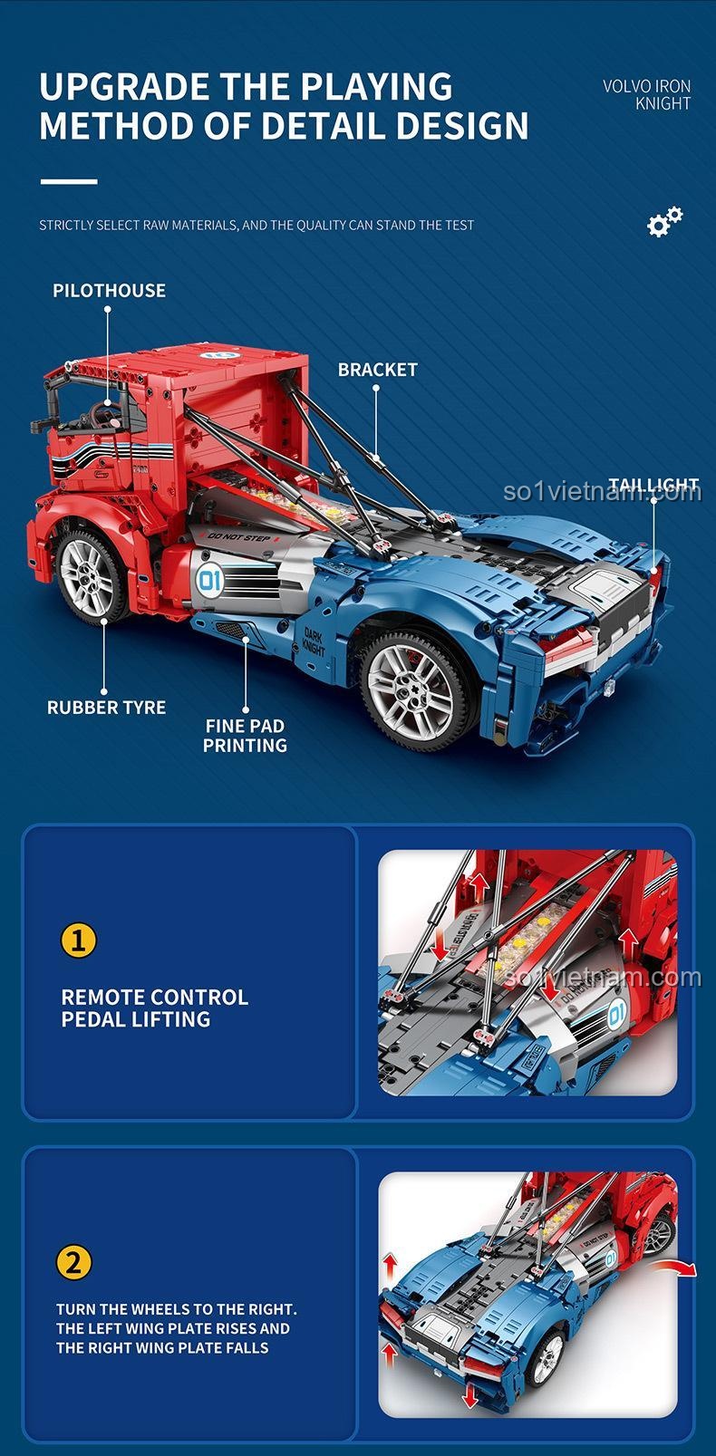 Thiết kế chi tiết của mô hình xe tải Iron Knight / Dark Knight Reobrix 11008, phục hồi thiết kế mô phỏng