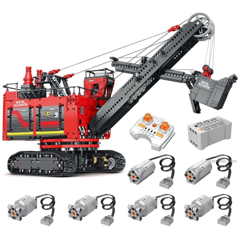 Bộ xếp hình Máy xúc điều khiển từ xa Reobrix 22014 bao gồm động cơ và bộ điều khiển, chất lượng cao.