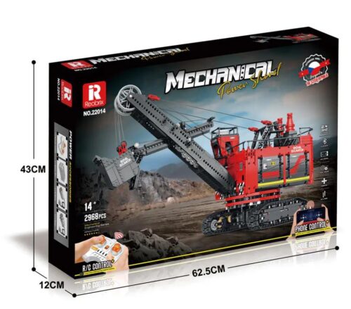 Hộp sản phẩm bộ lắp ráp Máy xúc điện gầu dây cáp Reobrix 22014, đồ chơi mô hình cho con trai 14 tuổi, giá rẻ.