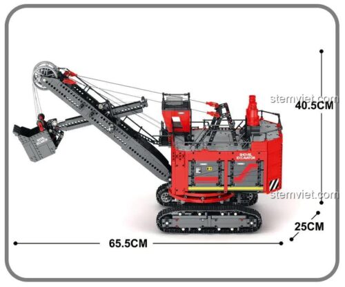 Kích thước chi tiết của đồ chơi mô hình Reobrix 22014 Máy xúc mỏ khổng lồ, dài 65.5cm, cao 40.5cm.