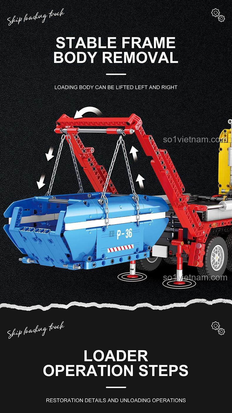 đồ chơi lắp ghép Mô Hình Xe Tải Bốc Dỡ Reobrix 22016, cơ chế bốc dỡ hàng thực tế, đồ chơi kỹ thuật cao cấp