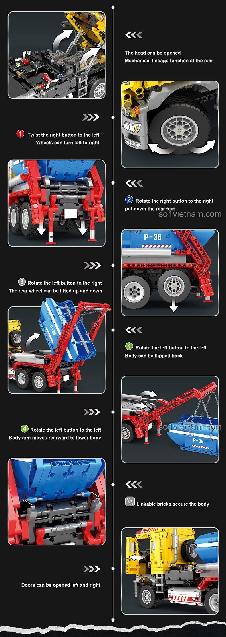 Reobrix Xe Tải Bốc Dỡ Hàng 22016, mô hình có khung thân ổn định có thể tháo rời, đồ chơi cho con trai 14 tuổi