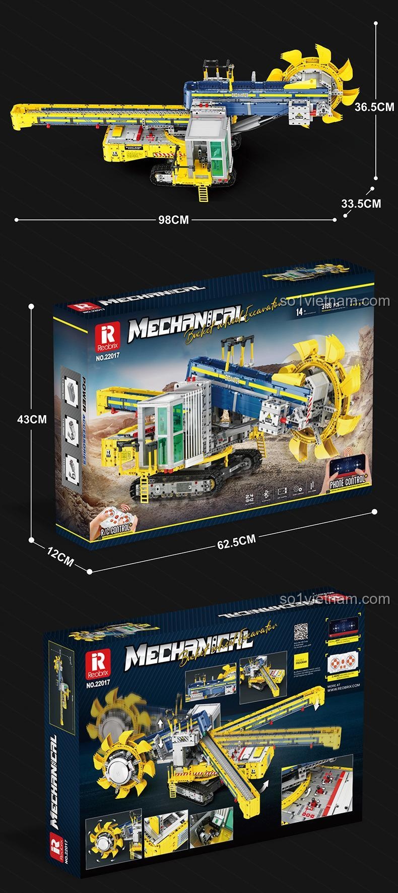 Thông số kỹ thuật Máy đào bánh xích Reobrix 22017, kích thước mô hình và hộp