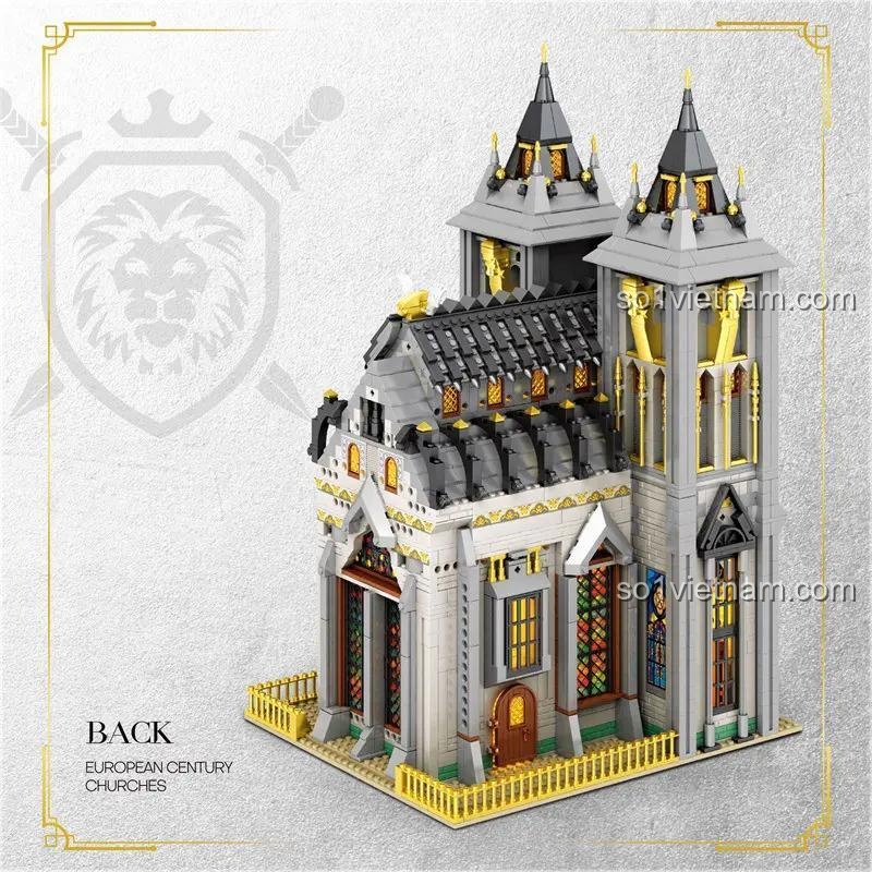 Đồ chơi mô hình Reobrix 66027 Nhà Thờ kiến trúc Gothic, nhìn từ phía sau với các chi tiết tinh xảo.