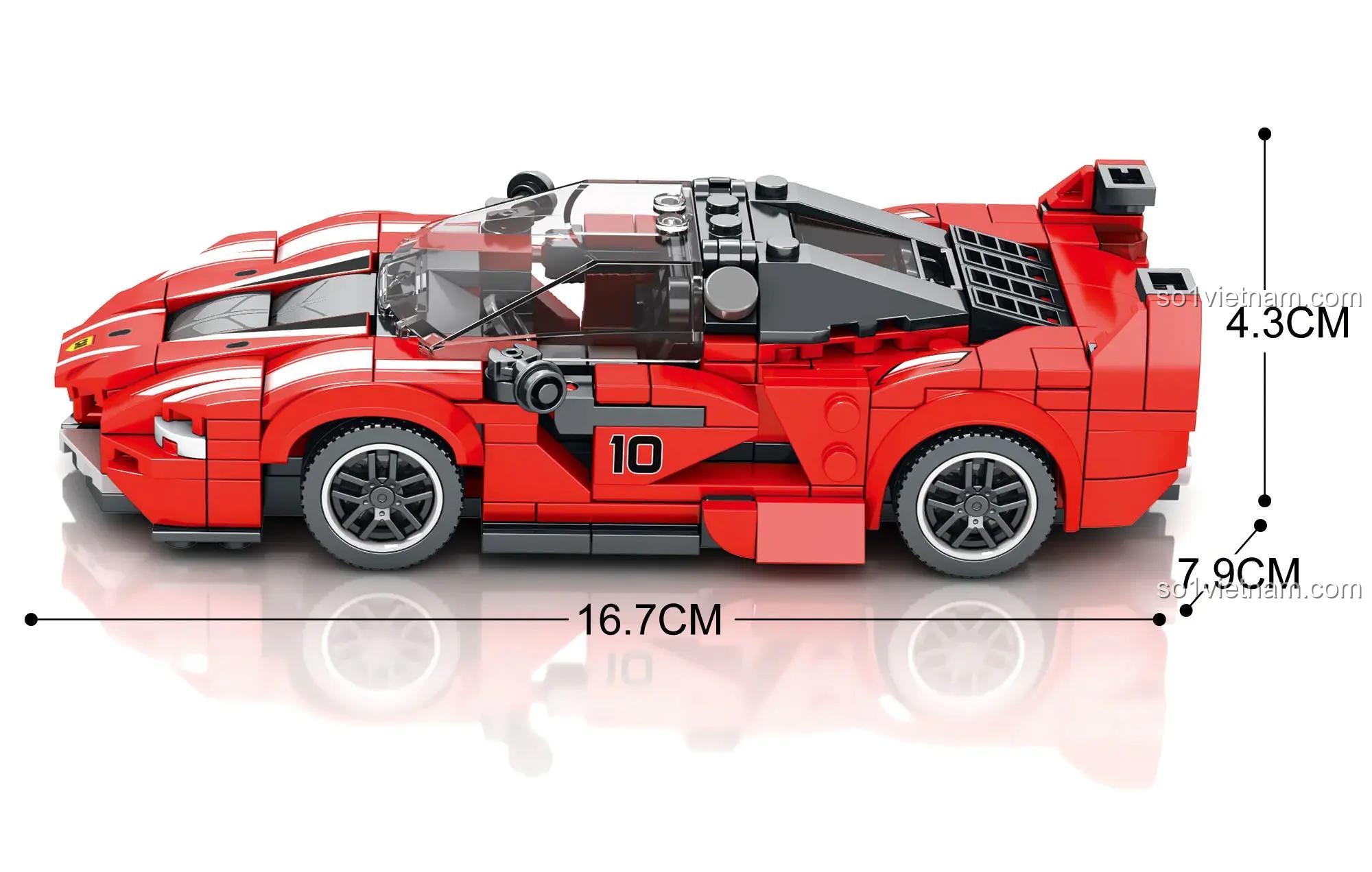 Mô hình xe Ferrari FXX-K V2 Reobrix 686 với kích thước 16.7cm dài, 7.9cm rộng, 4.3cm cao