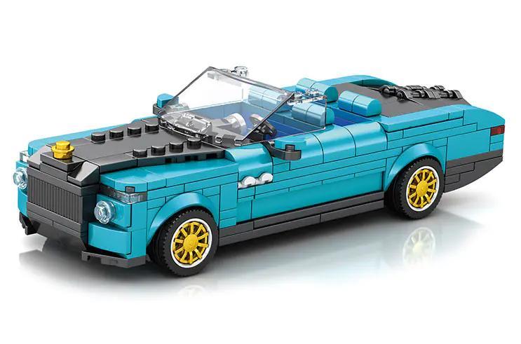 Mô hình xe Rolls-Royce Boat Tail màu xanh dương, chi tiết tinh xảo, bánh xe vàng, thiết kế mui trần, bộ lắp ghép Reobrix 688