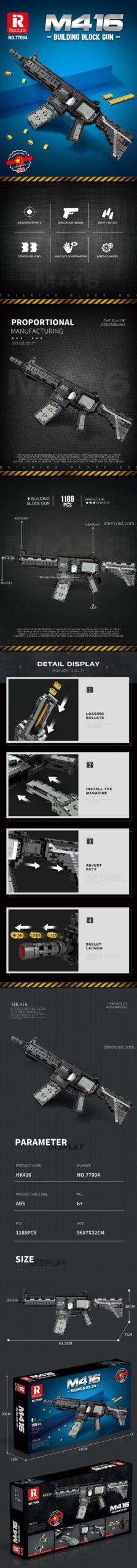 Chi tiết mô hình súng tấn công M416 Reobrix 77004