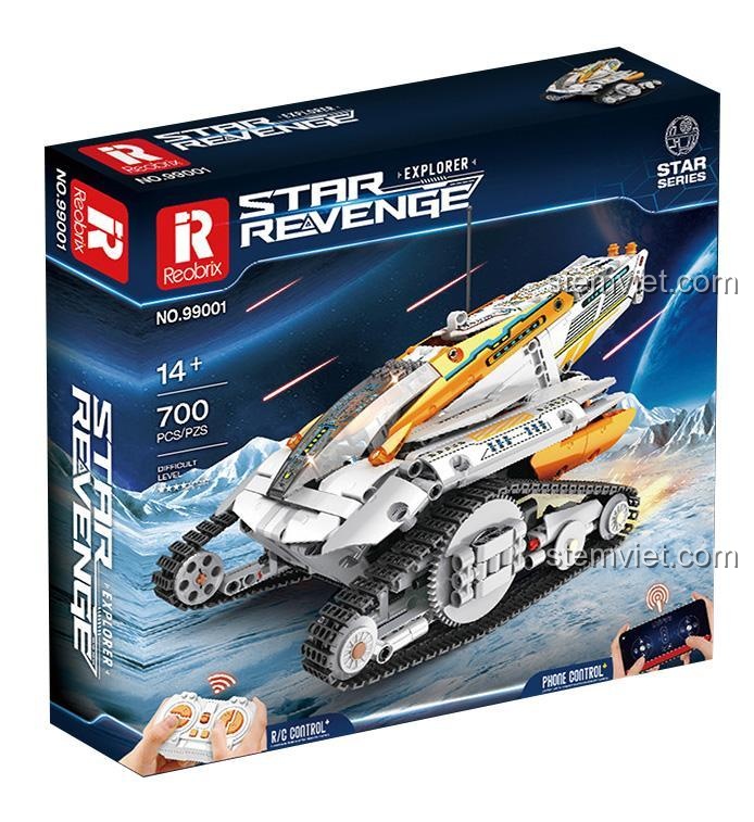 Hộp sản phẩm bộ lắp ghép Reobrix 99001 Xe bánh xích không gian, đồ chơi mô hình Xe điều khiển từ xa vũ trụ, phù hợp con trai 14 tuổi