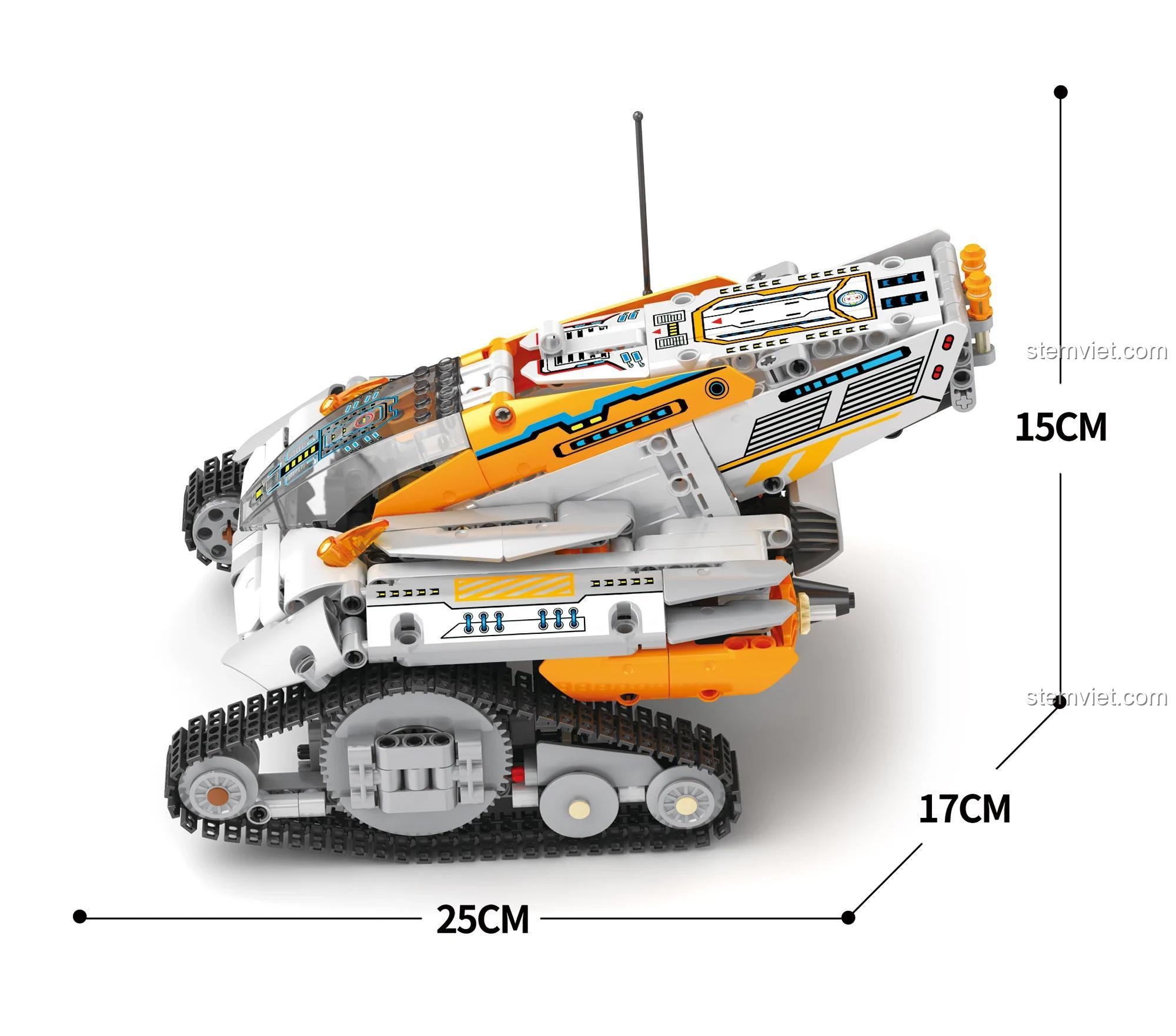 Kích thước mô hình Xe địa hình vũ trụ Reobrix 99001, đồ chơi xây dựng Xe điều khiển từ xa vũ trụ, dài 25cm, rộng 17cm, cao 15cm