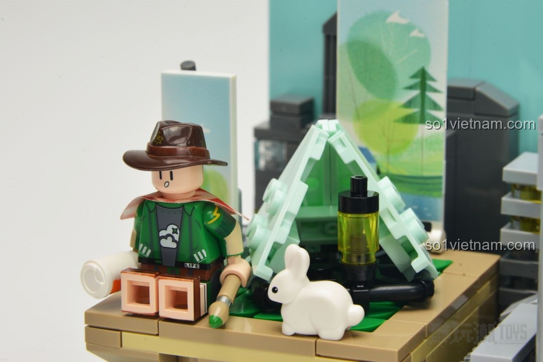 Mô hình AREA-X AX0081 City Park hoàn chỉnh trong hộp trưng bày acrylic, kết hợp hài hòa thiên nhiên và đô thị.