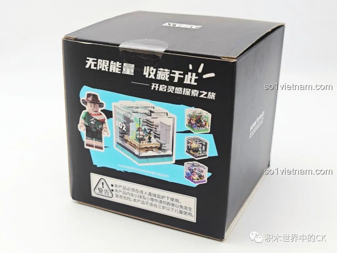 Mặt sau hộp đồ chơi lắp ráp AREA-X AX0081 Khu cắm trại mini với thông tin sản phẩm và hình ảnh minh họa. Đánh giá AREA-X AX0081.