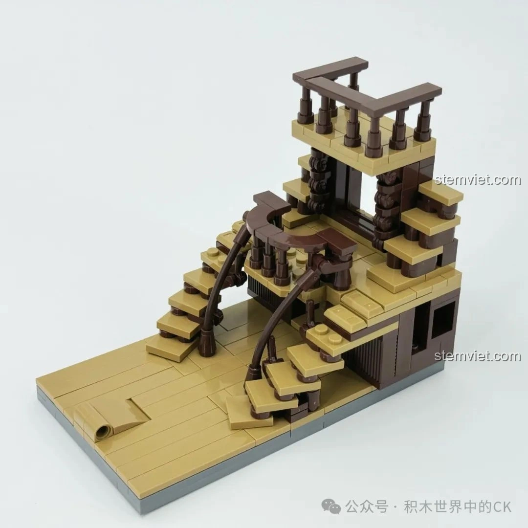 Cấu trúc cầu thang và sàn trên của bộ đồ chơi lắp ráp Thuyền Buồm Cổ Điển BAKA33306, thiết kế phức tạp.