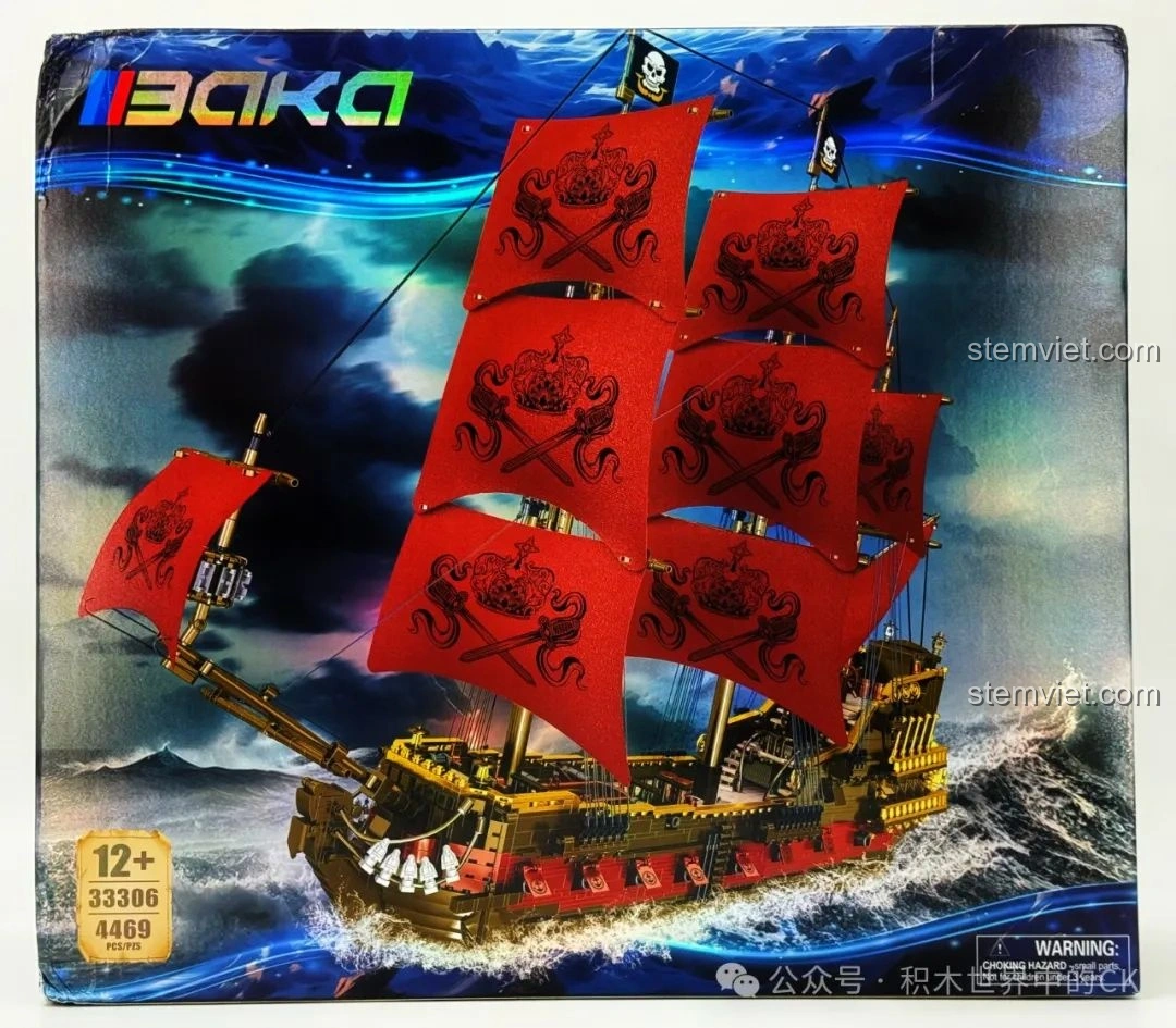 Hộp đồ chơi lắp ráp BAKA 33306 Tàu Hải Tặc Nữ Hoàng Anne Báo Thù, thiết kế ấn tượng, kích thước lớn.