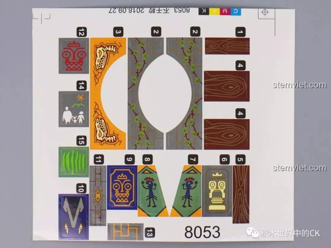 Tấm sticker đi kèm bộ lắp ráp Winner 8053 Bộ Lạc Khủng Long Chiến Long Kỷ Jura, với các họa tiết trang trí.